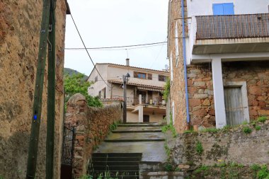 Appietto, Corse, Corsica Fransa - küçük bir köy üzerinde hava manzarası