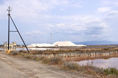 Kanalları görmek ve İtalya 'da Cagliari yakınlarında tuz tavalarında çalışmak