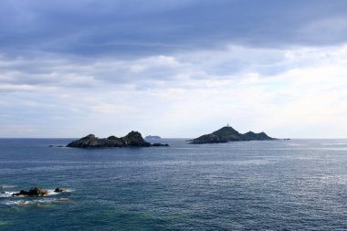 Illes Sanguinaires, Ceneviz Kulesi ve Pointe de la Parata 'ya bakın. Fransa' da Ajaccio, Korsika yakınlarında.