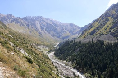 Yazın Ala Archa Milli Parkı 'ndaki dağ manzarası, Orta Asya' daki Kırgızistan