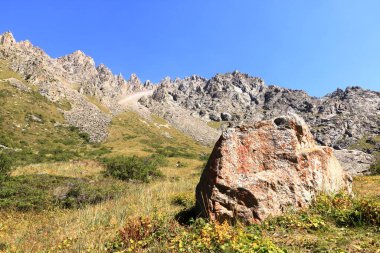 Yazın Ala Archa Milli Parkı 'ndaki dağ manzarası, Orta Asya' daki Kırgızistan