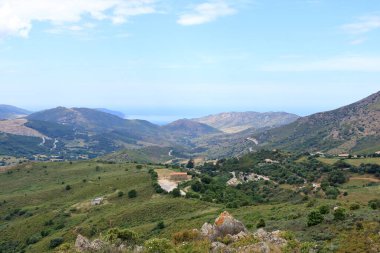 Appietto, Corse, Corsica Fransa - küçük bir köy üzerinde hava manzarası