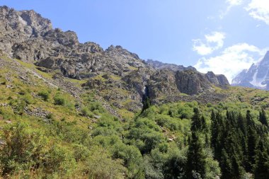 Yazın Ala Archa Milli Parkı 'ndaki dağ manzarası, Orta Asya' daki Kırgızistan