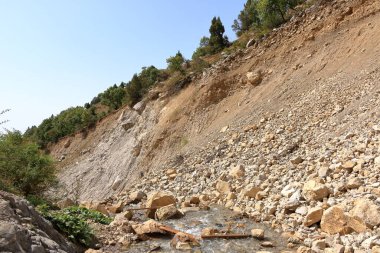 Arslanbob, Kırgızistan, Orta Asya yakınlarındaki şelalenin eteğindeki nehir.