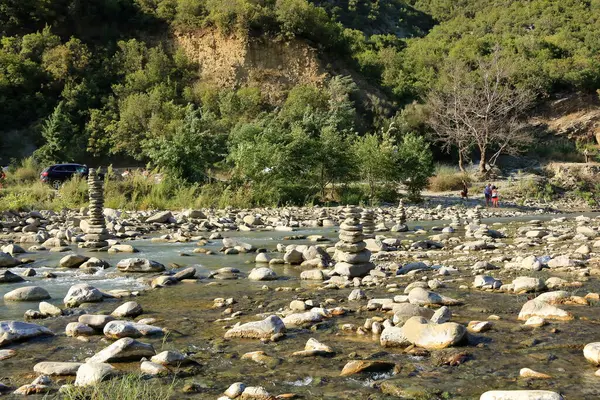 stock image September 15 2023 - Lengarica canyon, Permet in Albania: people enjoy the beautiful landscape