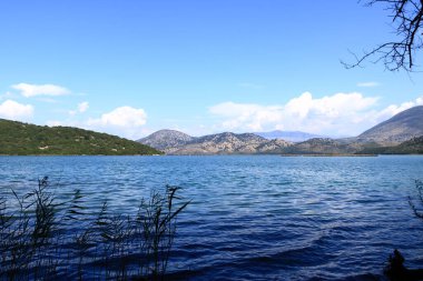 Arnavutluk 'un Butrint Ulusal Parkı' ndaki Butrint Gölü Kıyısı
