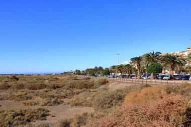 19 Kasım 2023 - İspanya 'da Morro Jable, Fuerteventura: Güneşli bir günde Kanarya Adaları' nda gevşeme havası