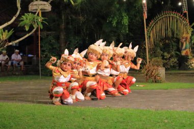 Endonezya 'dan Ubud, Bali - 31 Ocak 2024: Genç dansçılar tavşan dansı yapıyor