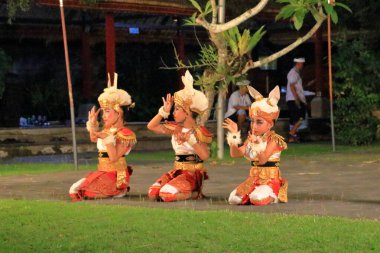 Endonezya 'dan Ubud, Bali - 31 Ocak 2024: Genç dansçılar tavşan dansı yapıyor