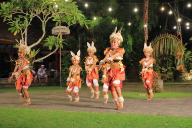 Endonezya 'dan Ubud, Bali - 31 Ocak 2024: Genç dansçılar tavşan dansı yapıyor
