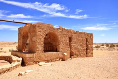 Amman, Ürdün yakınlarındaki Amra Çöl Kalesi 'nin (Qasr Amra) dışı.