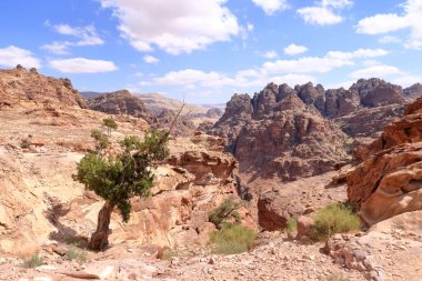 Scenic landscape view from the Ad-Deir Trail Monastery Route in the historic and archaeological city of Petra in Jordan clipart