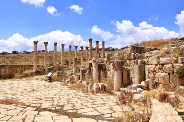 Ürdün 'deki Jerash - Mayıs 07 2024: Ürdün' ün Jerash kentindeki Roma kalıntıları, Arkeoloji Müzesi - Cardo Maximus