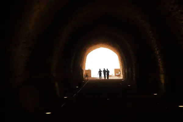 stock image Kerak Karak Castle in Jordan - May 11 2024: People walking at the Al-Kerak war fort, ancient history in the middle east