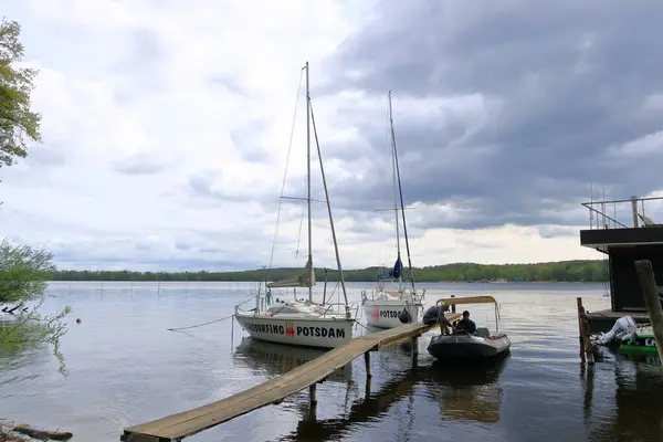 stock image Potsdam, Brandenburg in Germany - April 14 2024: idyllic view of the Havel riverbank