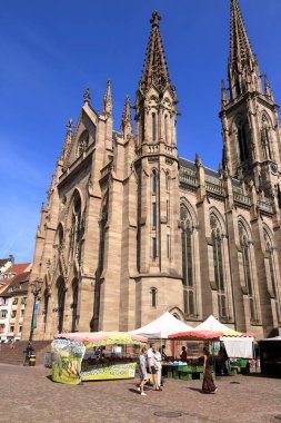 Mulhouse, Alsace in France - August 22 2024: The Temple Saint-Etienne (Protestant St. Stephen's Church) in the center of the city clipart