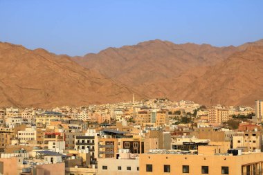 Akabe Ürdün - 17 Mayıs 2024: Akabe manzarası, yukarıdan görünüm