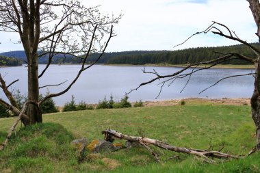 Çek Cumhuriyeti 'ndeki Flaje barajının önündeki manzara ve rezervuar