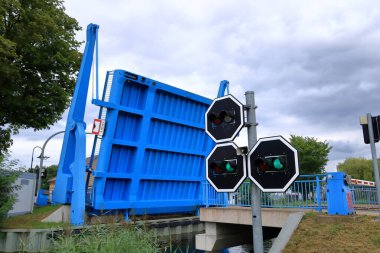 Wandlitz, Brandenburg in Germany - July 27 2024: a ship passes the Zerpenschleuse at the Finowkanal clipart