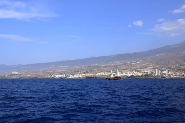 Playa Paraiso Adeje, Tenerife, Kanarya Adaları, İspanya - 02 Aralık 2024: Tenerife 'nin batı kıyısında bir tekne turu