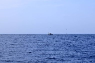 Tenerife, İspanya 'daki Kanarya Adaları - 02 Aralık 2024: Kıyı şeridinin önündeki geleneksel balıkçı teknesi