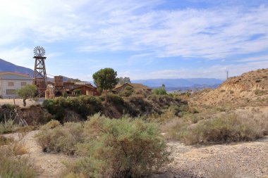 Batı tarzı filmler için evler, çölün ortasında mini Hollywood, Tabernas, Almeria, Endülüs, İspanya