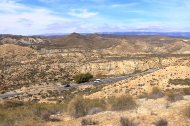Tabernas Çölü manzarası. Almerya Eyaleti, Endülüs İspanya