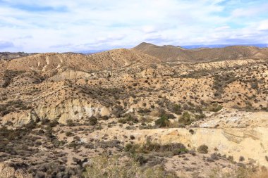 Tabernas Çölü manzarası. Almerya Eyaleti, Endülüs İspanya