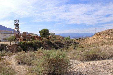 Batı tarzı filmler için evler, çölün ortasında mini Hollywood, Tabernas, Almeria, Endülüs, İspanya