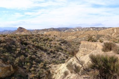 Tabernas Çölü manzarası. Almerya Eyaleti, Endülüs İspanya