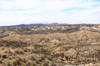 Tabernas Çölü manzarası. Almerya Eyaleti, Endülüs İspanya