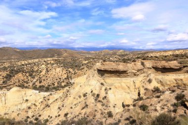 Tabernas Çölü manzarası. Almerya Eyaleti, Endülüs İspanya