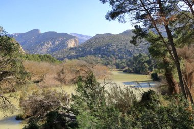 Caminito del Rey yolunun kuzey girişindeki manzara, Ardales, Malaga, Endülüs, İspanya