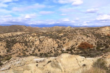 Tabernas Çölü manzarası. Almerya Eyaleti, Endülüs İspanya