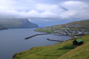 The city and harbor of Eidi, Eysturoy, Faroe Islands in Denmark