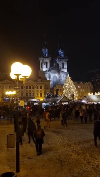 Prague Czech Republic December 2023 Shining Christmas Tree Christmas Shops — Stock Video