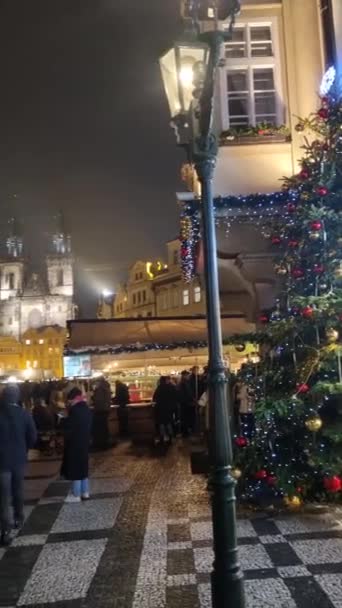 2023年12月20日至23日 在旧城广场与人们一起在圣诞商店里炫耀圣诞树 — 图库视频影像