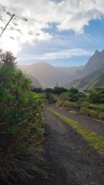 Tenerife 'deki Agate ve Lomo de San Pedro' dan güzel bir manzara. Uzaktaki Valle de la Orotava vadisi berrak mavi gökyüzünün altındaki yüksek dağlarla çevrili..