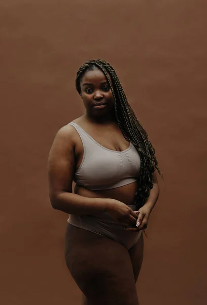 Portret Van Afrikaanse Jonge Vrouw Met Lange Vlechten Met Mollige — Stockfoto