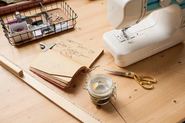  Kit de costura, cesta de coser de madera con