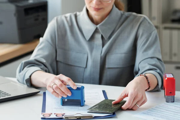 Selective Focus Shot Mature Woman Working Consular Officer Embassy Office — Stock Photo, Image