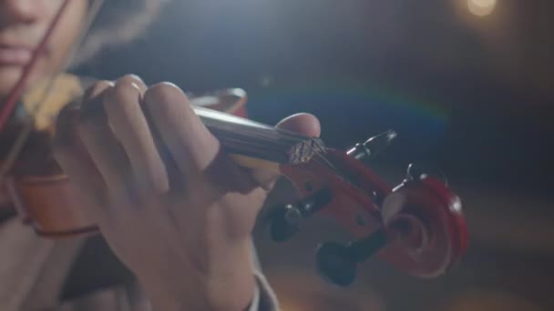 Крупный План Молодых Талантливых Афроамериканских Скрипачей Играющих Классическую Музыку Скрипке — стоковое видео