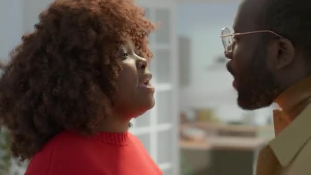 Öfkeli Afrika Kökenli Amerikalı Kadın Kızgın Kocanın Yakın Plan Çekimi — Stok video