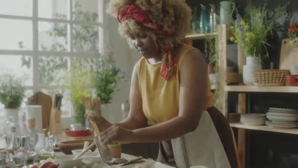 Afro Amerikalı Kadın Yemek Blogcusu Ekmeğin Üstünde Izgara Peynir Pişiriyor — Stok video