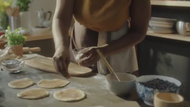 Afro Amerikalı Kadın Yemek Blogcusu Mutfak Masasındaki Hamur Işine Şeker — Stok video