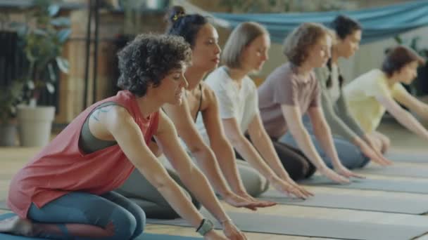 Groupe Femmes Vêtements Sport Pratiquant Pose Enfant Sur Des Nattes — Video