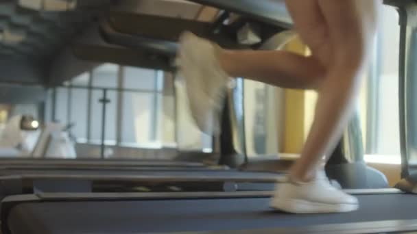 Niski Odcinek Przycięty Umięśnione Nogi Kobiety Odzieży Sportowej Biegającej Bieżni — Wideo stockowe