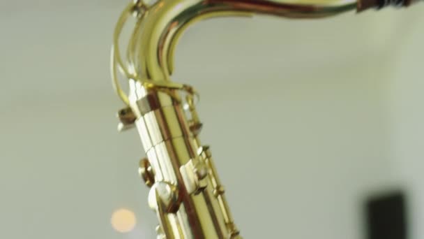 Gros Plan Jazzman Jouant Saxophone Pendant Répétition Avec Groupe Studio — Video