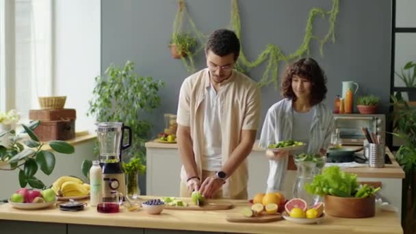 Kız Arkadaşı Evde Sağlıklı Meyve Suyu Hazırlarken Orta Boy Elma — Stok video