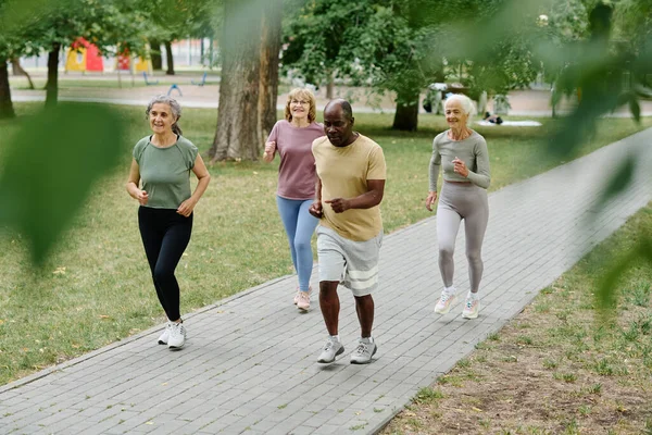Senior people running together in the park in the morning